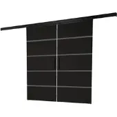 Inova Doppelflügelige Glasschiebetür 180 x 203,5 cm, Blockstreifen schwarz, Komplettset mit Stabgriff, ohne Softclose