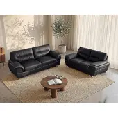 Vente-unique Couchgarnitur Leder 3+2 - Schwarz - THIBAULT