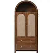 MODFU Sideboards MDF Nussbaum mit Rattantüren, 80x40x180 cm, verstellbare Regale, 2 Schubladen