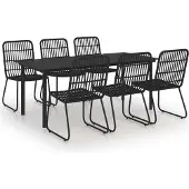 vidaXL 7-tlg. Garten-Essgruppe Poly Rattan und Glas