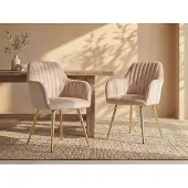 Vente-unique Set aus 2 Stühlen mit Armlehnen aus Velours und goldenem Metall - Beige - ELEANA