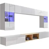 AX Living Wohnwand Wohnzimmer Kossana 24 – 300cm Weiß/Goldene Eiche