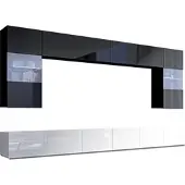 AX Living Wohnwand Modern Kossana 1 – 300cm Breite, Schwarz/Weiß