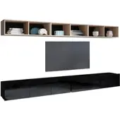 AX Living Wohnwand Modern Kossana 33 – 300 cm Goldene Eiche/Schwarz