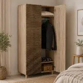 Dmora Kleiderschrank Atlas 90x192cm Braun, Garderobe, 3 Fächer