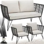 TecTake Garten-Loungeset Sundo im Rope-Design mit Polyrattan