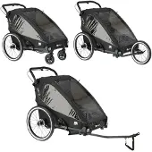 Deryan Fahrradanhänger V2 – Kinderfahrradanhänger für 2 Kinder – Kinderwagen – Schwarz