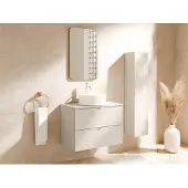 Vente-unique Hängender Waschbeckenunterschrank mit Aufsatzwaschbecken rund und Hochschrank – Beige – 80 cm – ONDIL