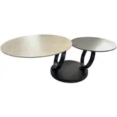 Riess Design Couchtisch DANCING RINGS rost rund drehbar Travertin Keramik schwarzes Gestell