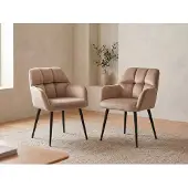 Vente-unique 6er Set PEGA Stühle - mit Armlehnen - Velours und Metall - Farbe beige