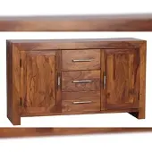 KADIMA DESIGN Elegantes Sideboard Sheesham, 3 Schubladen, 2 Türen, Landhaus-Stil. 118x40x70 cm |