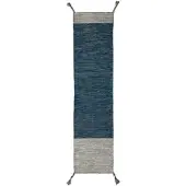 KADIMA DESIGN Läufer Wollmischung handgewebt Blau gestreift mit Quasten | 60x200cm