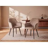 Vente-unique Stuhl mit Armlehnen 6er-Set - Samt & Metall schwarz - Beige - ELEANA