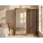 Vente-unique Kleiderschrank mit Spiegel - 2 Schiebetüren - 203 cm - Holzfarben & Schwarz - CALOWI