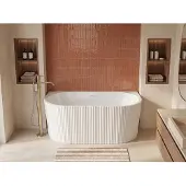 Vente-unique Wandmontierte, gerippte, freistehende Acryl-Badewanne - Weiß glänzend - 149 x 75 x 58 cm - ZELINA