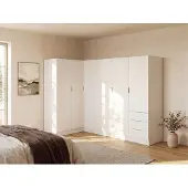 Vente-unique Eckkleiderschrank mit 6 Türen & 3 Schubladen - 213 cm - Weiß - LISTOWEL