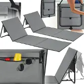 TecTake Strandmatte - Set aus 2 faltbaren Liegematten mit verstellbarer Rückenlehne, Tragegurt und Staufach - Ideal für Strand, Camping oder Garten - Leicht und pflegeleicht - Grau