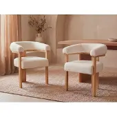 Vente-unique Stuhl mit Armlehnen 2er-Set - Bouclé-Stoff & Kautschukholz - Weiß & Holzfarben - LIVELIA von Pascal MORABITO