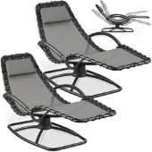 TecTake Gartenliege ergonomisch Schwingfunktion Textilene atmungsaktiv Kopfpolster abnehmbar Armlehnen gepolstert Stahl 120kg grau