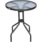 MODFU Runder Balkontisch Metall Schwarz mit Sicherheitsglas Ø60x70 cm, pulverbeschichtet