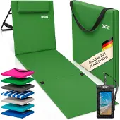 Detex Sonnenliege Klappbar Strandmatte mit Rückenlehne Kissen Gepolstert Tragegurt Handyhülle Strandliege Leicht Faltbar Liegematte Liege Grün