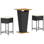 vidaXL 3-tlg. Gartenbar-Set mit Kissen Schwarz Poly Rattan