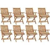 vidaXL Klappbare Gartenstühle mit Kissen 8 Stk. Massivholz Teak