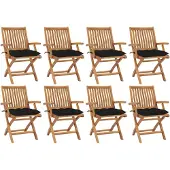 vidaXL Klappbare Gartenstühle mit Kissen 8 Stk. Massivholz Teak