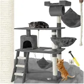 TecTake Kratzbaum Marcel 141 cm inklusive Treppe, Spielkordel und Kippschutz