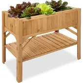 TecTake Hochbeet mit Ablage, witterungsbeständiges imprägniertes Nadelholz, Innenfolie gegen Feuchtigkeit, 119x57x90 cm, Pflanzkasten, in braun