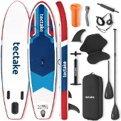 TecTake 2In1 Stand Up Paddle Board Aus Drop Stitch Material Aufblasbar Stabil Leicht und Rutschfest 288 x 77 x 22 50 cm Rot Blau