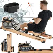 TecTake Holzrudergerät Titan XR2 aus massiver Buche, klappbar mit LCD-Anzeige, flexibler Handyhalterung und Bluetooth