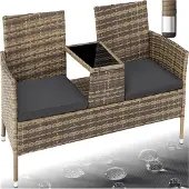 TecTake Rattan Gartensitzbank Narbonne 2-Sitzer, 133 x 63 x 84 cm 6 cm Sitzpolster