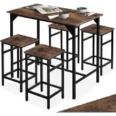 TecTake Bartisch Set Edinburgh 5 Teilig Tisch Mit 4 Hockern 100 x 124 x 88 50 cm Industrial Holz Dunkel Rustikal