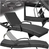 TecTake Aluminium Rattan Sonnenliege 5-fach verstellbare Rückenlehne wetterfest schwarz 190x71x34-74,5 cm
