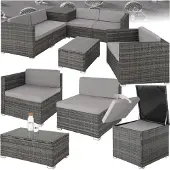 TecTake Rattan Lounge Pisa für 5 Personen widerstandsfähig und UV-beständig