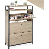 TecTake Schuhregal 81 x 32 x 130 cm Industrial Holz Hell, Eiche Sonoma