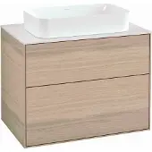 Villeroy & Boch Finion Waschtischunterschrank, 2 Auszüge, mit integrierter Beleuchtung, Waschbecken mittig, ohne Hahnloch, 800x603x501mm, Glass White Matt, G63100PC