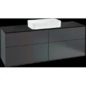 Villeroy & Boch Finion Waschtischunterschrank, 4 Auszüge, mit integrierter Beleuchtung, mit Hahnloch, 1600x603x501mm, Glass Black Matt, G32200HG