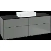 Villeroy & Boch Finion Waschtischunterschrank, 4 Auszüge, mit integrierter Beleuchtung, mit Hahnloch, 1600x603x501mm, Glass Black Matt, G32200GM