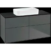 Villeroy & Boch Finion Waschtischunterschrank, 4 Auszüge, mit integrierter Beleuchtung, Waschbecken mittig, ohne Hahnloch, 1200x603x501mm, Glass Black Matt, G67200GK