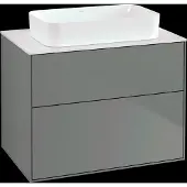 Villeroy & Boch Finion Waschtischunterschrank, 2 Auszüge, mit integrierter Beleuchtung, Waschbecken mittig, ohne Hahnloch, 800x603x501mm, Glass White Matt, G63100GM