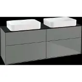Villeroy & Boch Finion Waschtischunterschrank, 4 Auszüge, mit integrierter Beleuchtung, für 2 Waschbecken, ohne Hahnloch, 1600x603x501mm, Glass Black Matt, G72200GM, Farbe: Olive Matt Lacquer