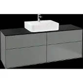 Villeroy & Boch Finion Waschtischunterschrank, mit integrierter Beleuchtung, Waschbecken mittig, 1600x603x501mm, Glass Black Matt, G19200GM