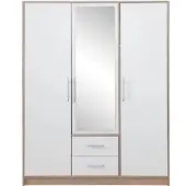 Masseno Drehtürenschrank VANO 150/190/56cm 3-türig mit Spiegel Weiß