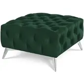 S-Style Möbel HOCKER Chesterfield Whitby Flaschengrün Samt mit silbernen Füßen