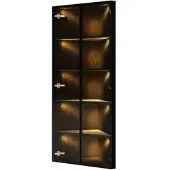 OKWISH Eckvitrine MDF und Glas Schwarz 62x35x160 cm mit LED-Beleuchtung und Soft-Close-Türen