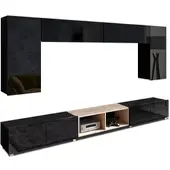 AX Living Wohnzimmer Wohnwände Kossana 23 Modern Schwarz/Goldene Eiche
