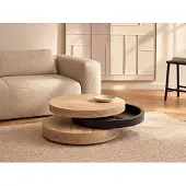 Vente-unique Couchtisch rund - drehbar - 1 Ablagefach - MDF - Schwarz & Holzfarben hell - JANITA