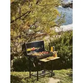 CookingBox MIKE Holzkohlegrill schwarz, horizontal, 2 verchromte Grillroste, 71 x 35 cm, Deckel mit Thermometer, klappbareSeitentische, Luftregelung, Ascheauffangschublade